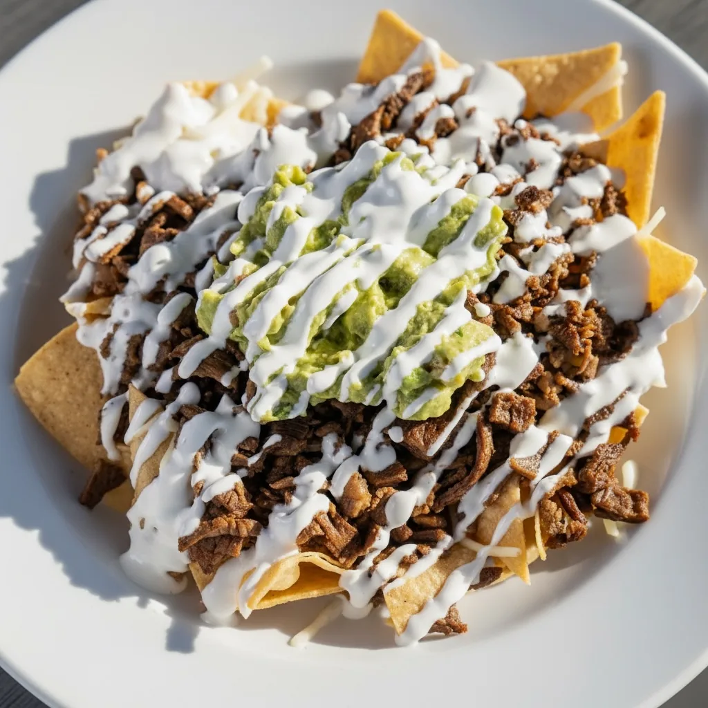Super Nachos with carne asada, melted cheese, guacamole and crema at El Burro Premier in Caldwell, Idaho