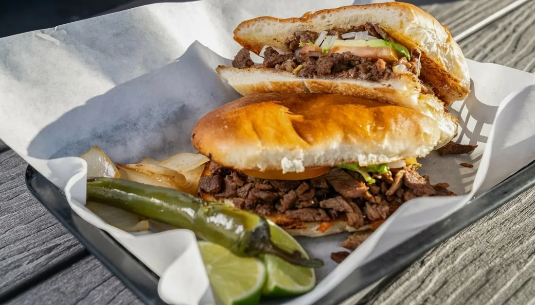 Torta de asada with grilled steak, avocado and tomato on toasted bread at El Burro Premier in Caldwell, Idaho
